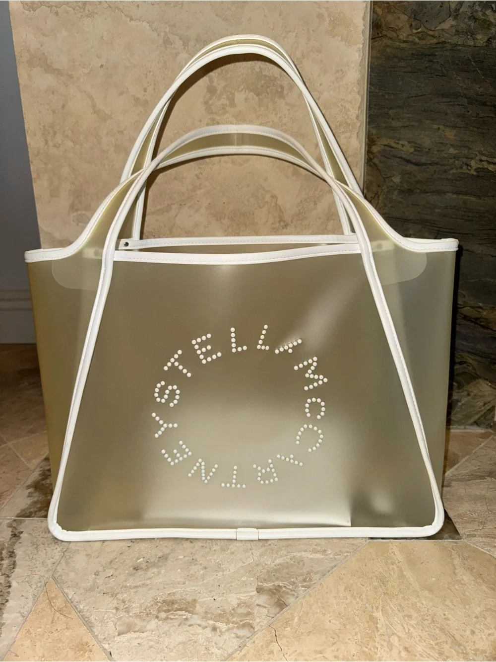 Stella McCartney Logo Tote Bag & Pouch Beige White 2 Piece Set